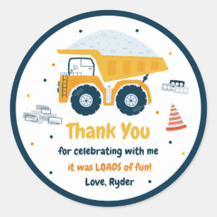 Construction Site Dump Truck Digger Birthday Favor Classic Round Sticker