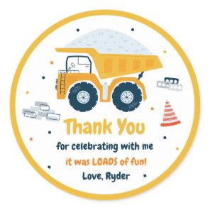 Construction Site Dump Truck Digger Birthday Favor Classic Round Sticker