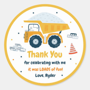 Construction Site Dump Truck Digger Birthday Favor Classic Round Sticker