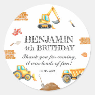 Construction Site Dump Truck Digger Birthday Party Classic Round Sticker