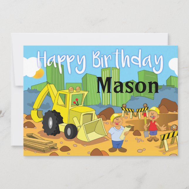 Construction Site Happy Birthday Card (Front)