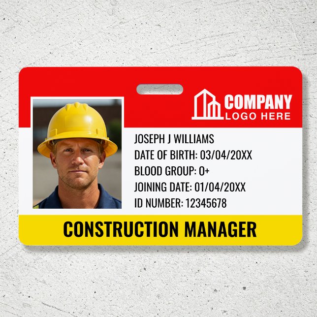 Construction Site ID Logo Barcode Red Template Badge (Creator Uploaded)