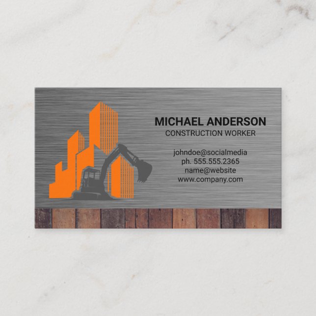 Construction Site | Metallic Wood Business Card (Front)