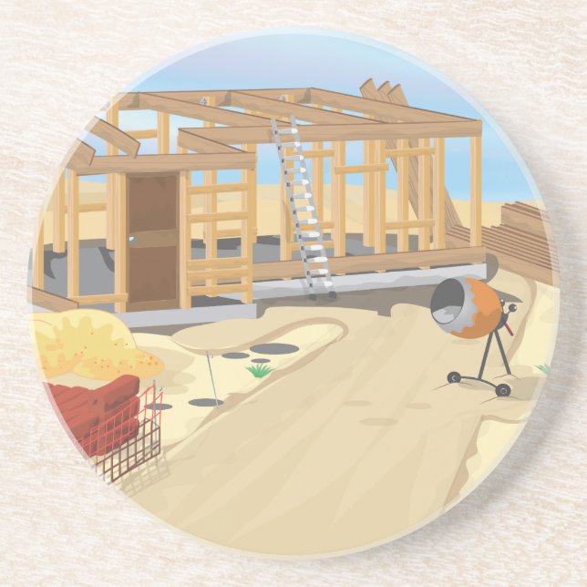 Construction Site Sandstone Coaster (Front)
