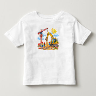 Construction site scene with crane, excavator and toddler t-shirt