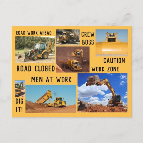 Construction Site Tractors Postcard