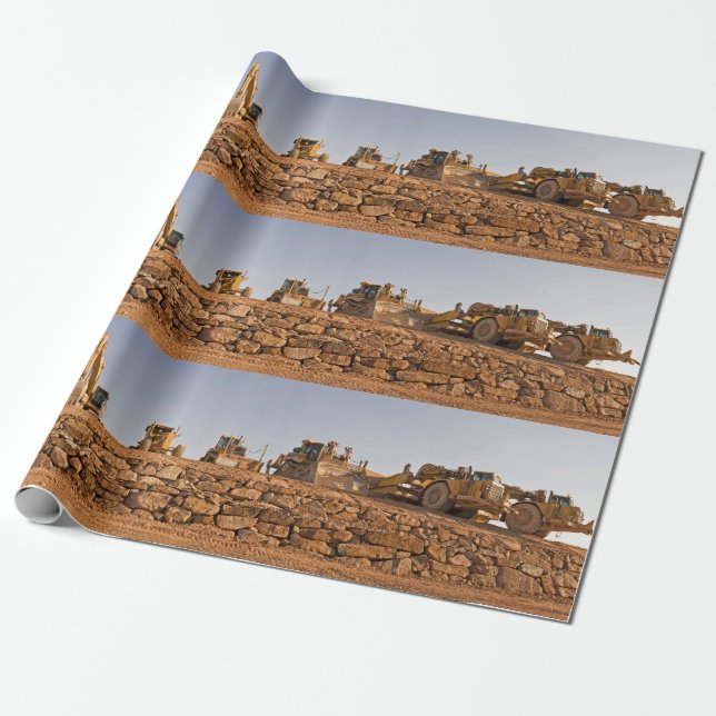 Construction Site Tractors Wrapping Paper (Unrolled)
