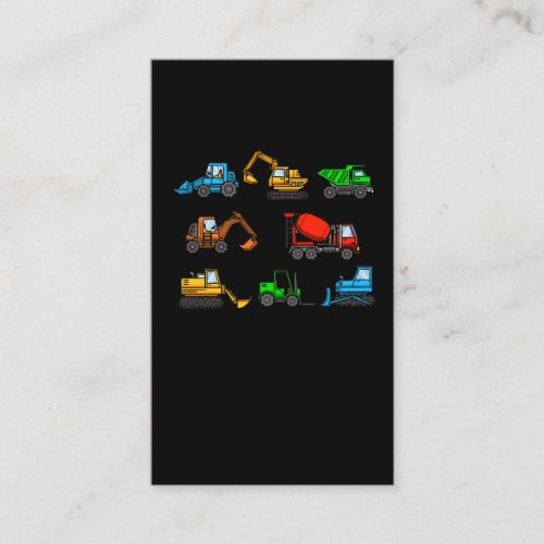 Construction site vehicles excavator forklift business card