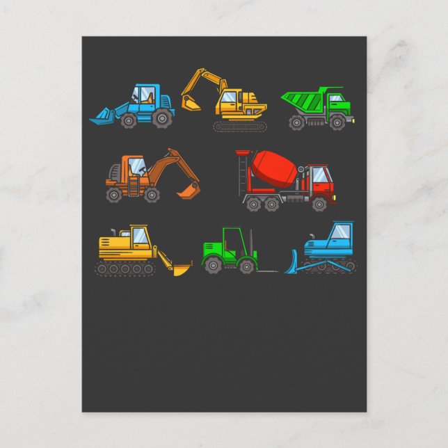 Construction site vehicles excavator forklift postcard (Front)