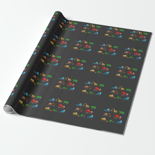 Construction site vehicles excavator forklift wrapping paper