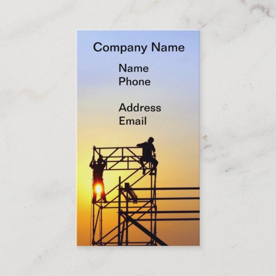 Construction Site With Workers At Sunset Business Card