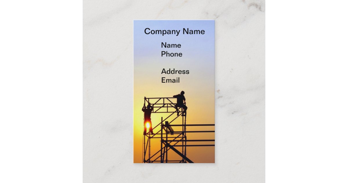 Construction Site With Workers At Sunset Business Card