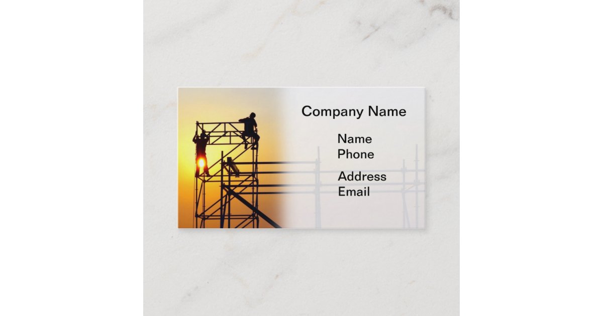 Construction Site With Workers At Sunset Business Card