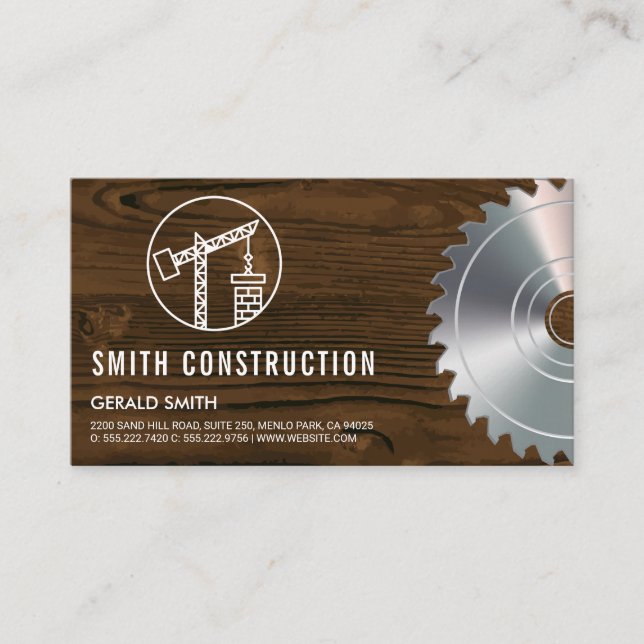 Construction Site | Wood and Saw Business Card (Front)