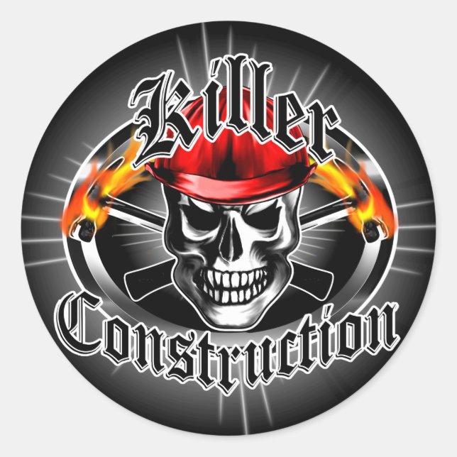 Construction Skull 3 With Red Hard Hat Classic Round Sticker (Front)