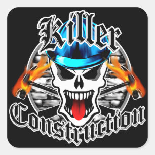 Construction Skull with Blue Hard Hat Square Sticker