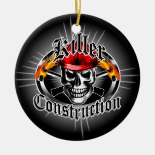 Construction Skull With Red Hard Hat Ceramic Ornament