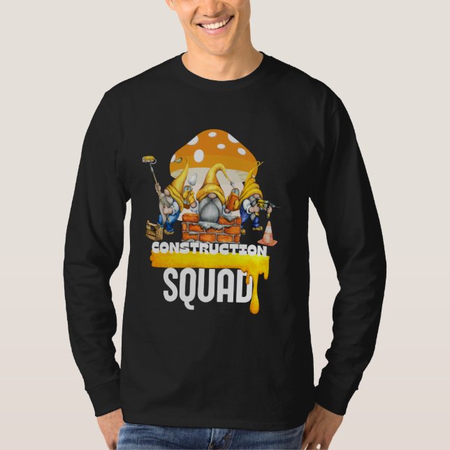 Construction Squad watercolor Gnome Birthday Mushr T-Shirt (Front)