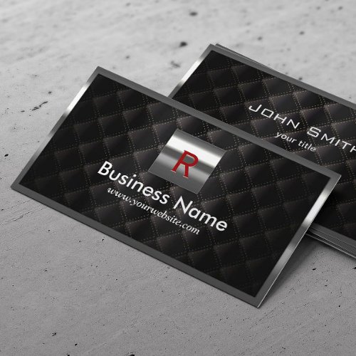 Construction Steel Border Monogram Luxury Black Business Card