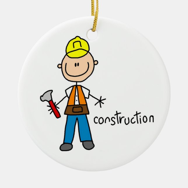 Construction Stick Figure Ceramic Ornament (Front)