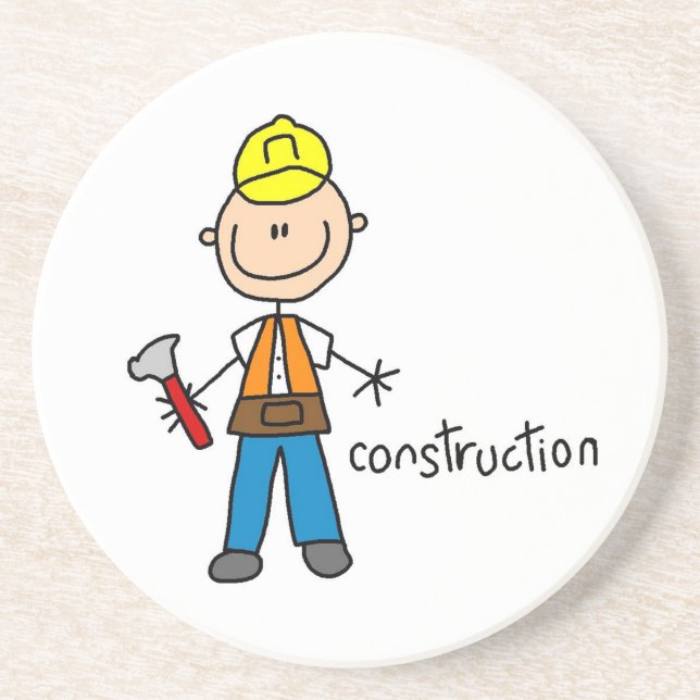 Construction Stick Figure Drink Coaster (Front)