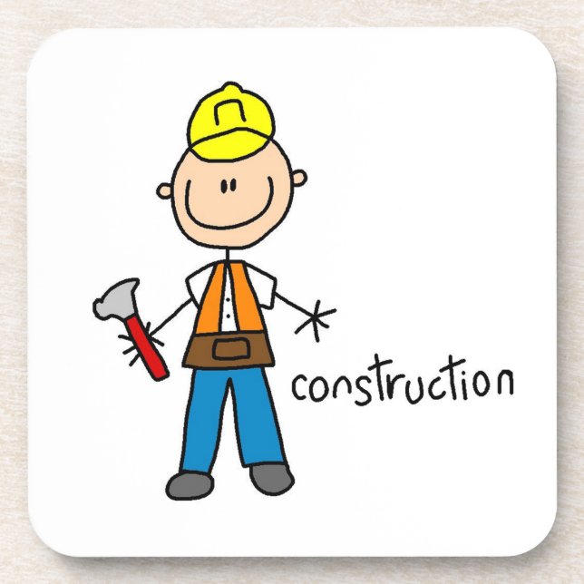 Construction Stick Figure Drink Coaster (Front)