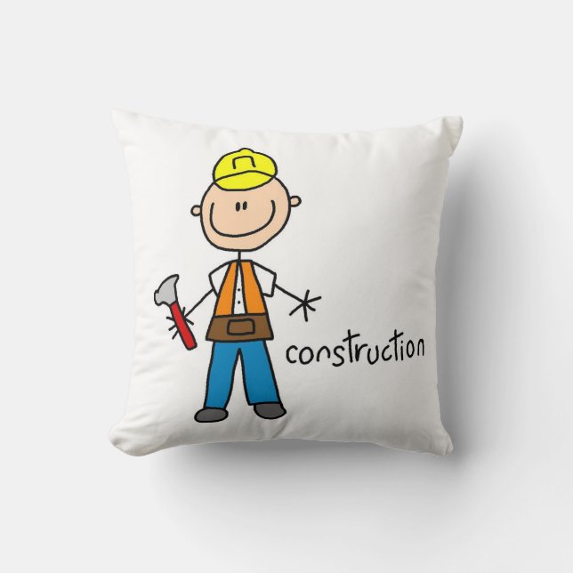Construction Stick Figure Throw Pillow (Front)