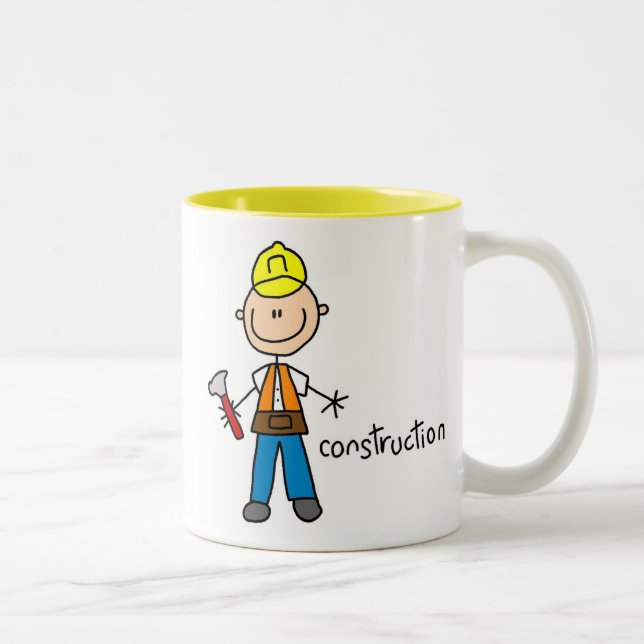 Construction Stick Figure Two-Tone Coffee Mug (Right)