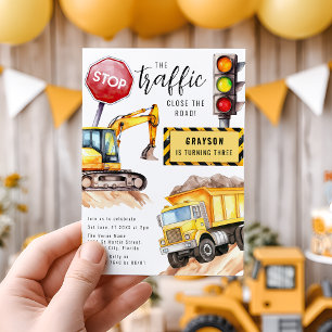 Construction Stop The traffic   Birthday Party Invitation