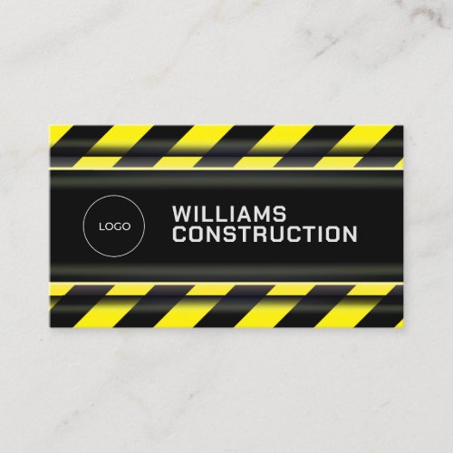 Construction tape stripes faux metallic  business card
