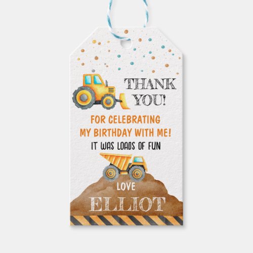 Construction Thank You Birthday Favor Gift Tags