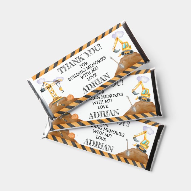 Construction Thank You Birthday Favor Hershey Bar Favors (Front)