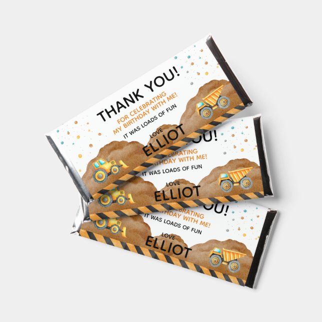 Construction Thank You Birthday Favor Hershey Bar Favors (Front)