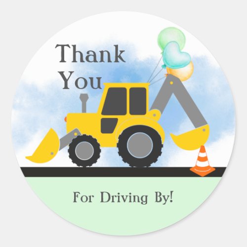 Construction Thank You Drive By Birthday Shower Classic Round Sticker