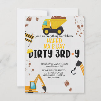 Construction Theme 3rd Birthday Invitation Dirty 3