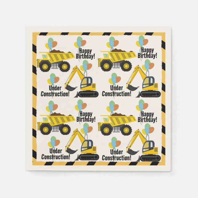 Construction Theme Birthday Paper Napkins (Front)