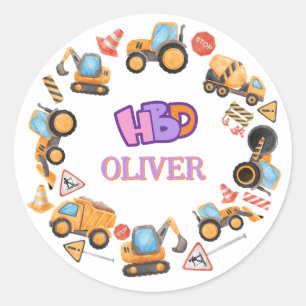 Construction Theme Birthday Party Classic Round Sticker