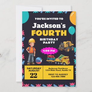 Construction Theme Birthday Party Invitation