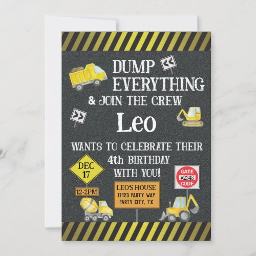 Construction Theme Birthday Party Invitation