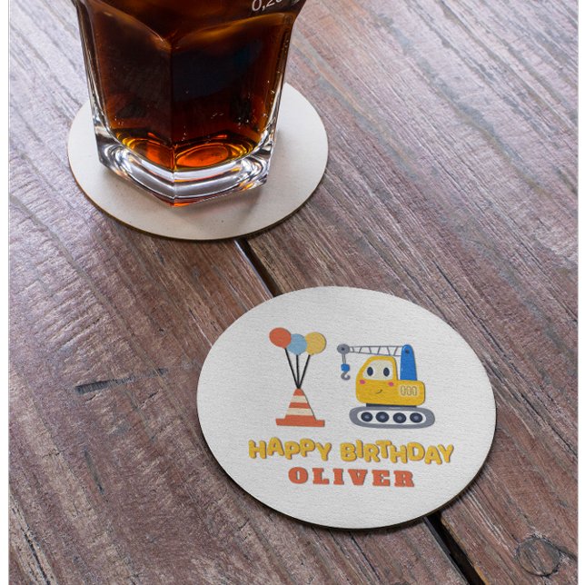 Construction Theme Birthday Party Round Paper Coaster (Creator Uploaded)