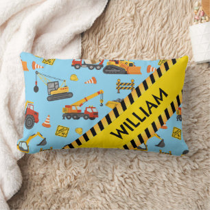 Construction Theme Blue Lumbar Pillow