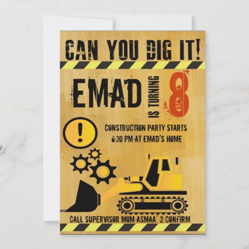 Construction theme brithday party invitation