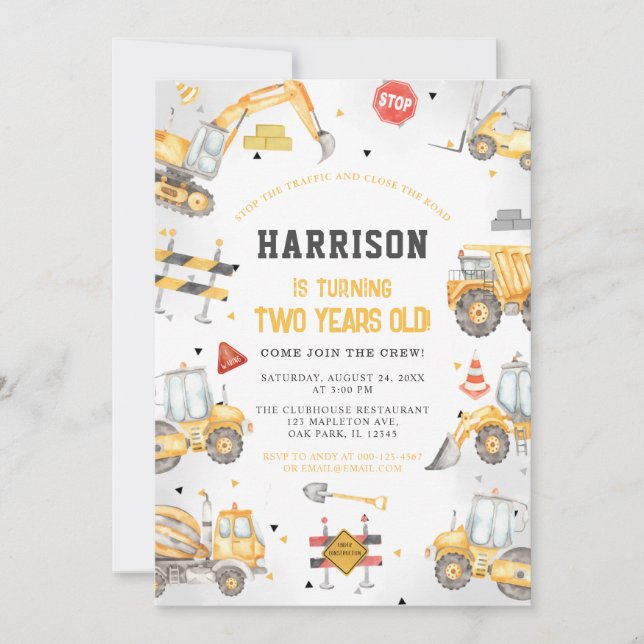  Construction Theme Dump Truck Party Birthday Invitation (Front)