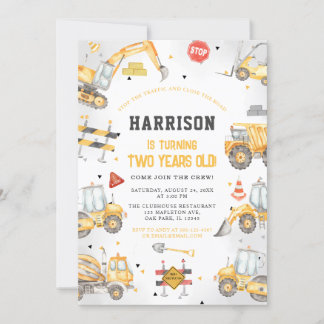 Construction Theme Dump Truck Party Birthday Invitation