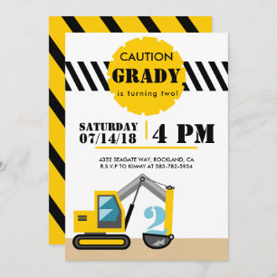 Construction Theme Excavator Black and Yellow 2nd Invitation