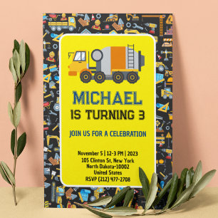 Construction Theme Kid's Birthday Party Invitation