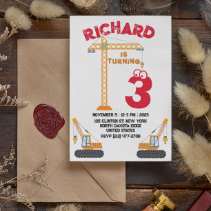 Construction Theme Kid's Birthday Party Invitation