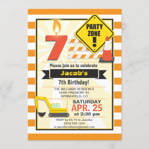 Construction Theme Kid's Birthday Party Invitation
