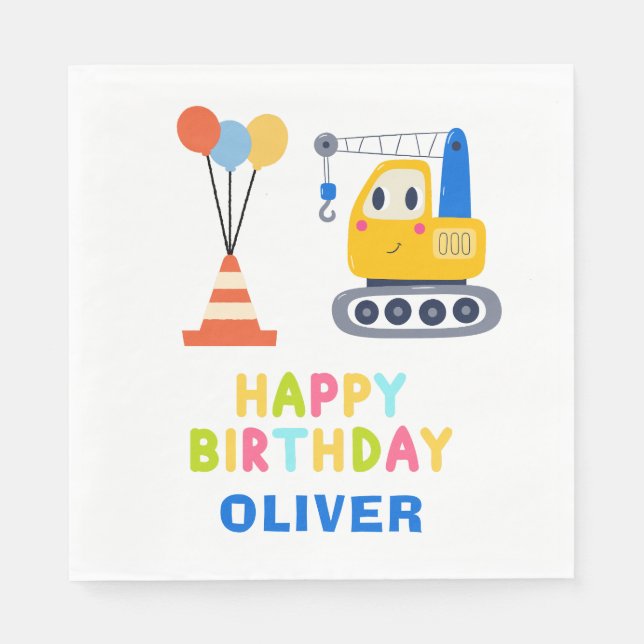 Construction Theme Kid's Birthday Party Napkins (Front)