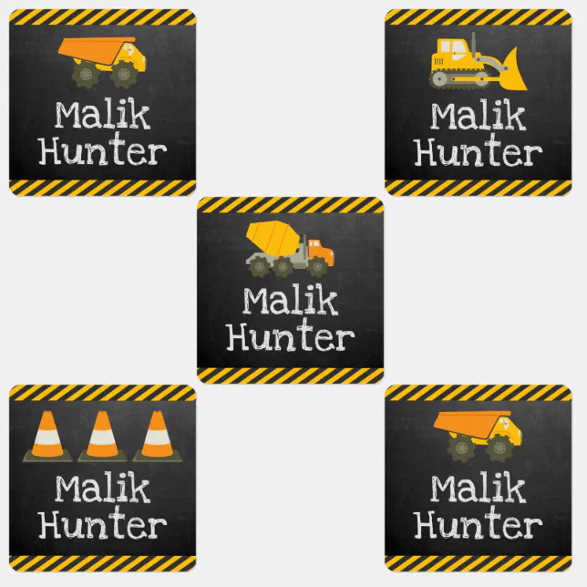 Construction Theme Kids Name Labels for Clothing | Zazzle